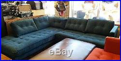 Mid century modern sectional couch blue velvet, Pristine condition