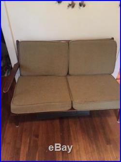 Mid century modern wood wooden sofa couch sectional set settee danish loveseat