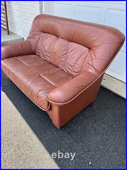 Midcentury Modern Vintage Leather Danish Love Seat Ekornes style