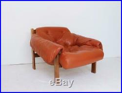 Midcentury Percival Lafer Style Cognac Tufted Leather Armchairs, 1970s