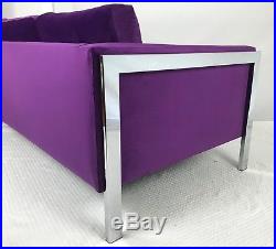 Milo Baughman Mid Century Modern Loveseat Sette Sofa in Chrome and Purple Velvet