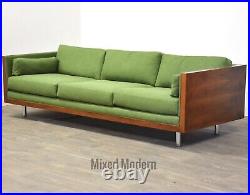 Milo Baughman Style Mid Century Modern Walnut and Chrome Sofa