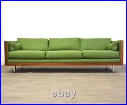 Milo Baughman Style Mid Century Modern Walnut and Chrome Sofa
