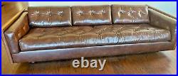 Milo Baughman Style Mid Century Sofa Leather