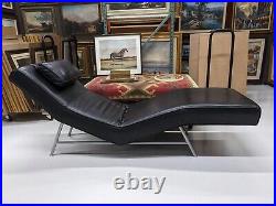 Milo Baughman for Thayer Coggin Buttery Leather Black FRED Chaise Lounge Chair