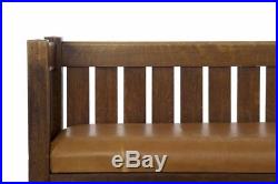 Mission Arts and Crafts Oak and Leather Even Arm Hall Settle Antique Settee Sofa