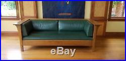 Mission Stickley Arts & Crafts Green Leather Sofa Licensed Reproduction