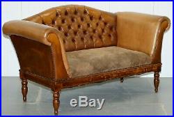 Mixed Brown Leather Chesterfield Two Seater Club Sofa With Suede Leather Base