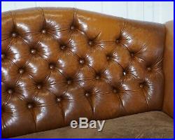 Mixed Brown Leather Chesterfield Two Seater Club Sofa With Suede Leather Base