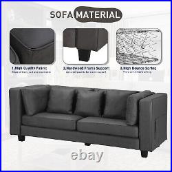 Modern 77 Sofa Couch with 3 Pillows Upholstered Leather Living Room Furniture