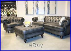 New 72 Chesterfield Sofa LoveSeat Gray Best Top Grain Leather Restoration Style