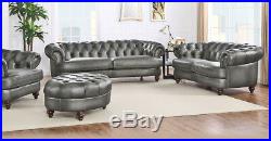 New 72 Chesterfield Sofa LoveSeat Gray Best Top Grain Leather Restoration Style