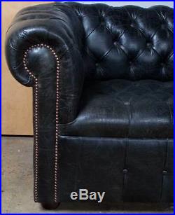 New Antique Style Chesterfield Tufted Black Leather Corner Sofa Couch Suite