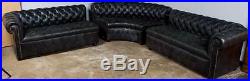 New Antique Style Chesterfield Tufted Black Leather Corner Sofa Couch Suite