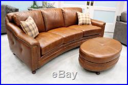 New Art Deco Curved Sofa Couch Best Top Grain Leather Modern Restoration Style