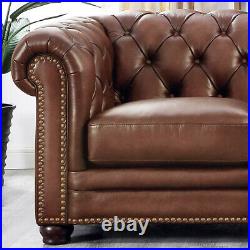 New Chesterfield Loveseat Sofa Top Grain Walnut Brown Leather English RH Style
