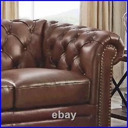 New Chesterfield Loveseat Sofa Top Grain Walnut Brown Leather English RH Style