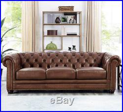 New Chesterfield Sofa Top Grain Walnut Brown Leather English RH Style
