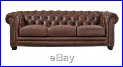 New Chesterfield Sofa Top Grain Walnut Brown Leather English RH Style