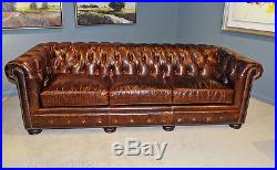 New English Restoration Hardware Styl Top Grain Leather Chesterfield Sofa Couch