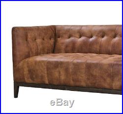 New Mid Century Modern Style Chesterfield Couch Sofa in Saddle Top Grain Leather