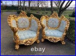 New Rococo Living Room Set in Green. 3 Pieces