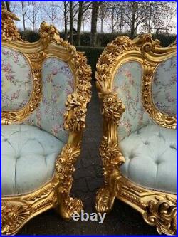 New Rococo Living Room Set in Green. 3 Pieces