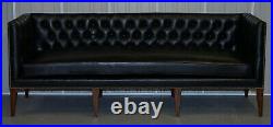 New Rrp £19,255 George Smith Black Leather Chesterfield 4 Seat Leather Sofa