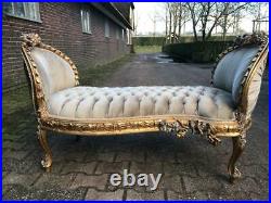 New Tan French Louis XVI Gold Leaf Chaise