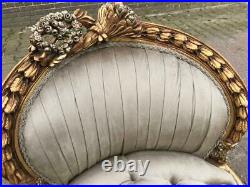 New Tan French Louis XVI Gold Leaf Chaise