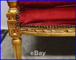 Nicely Carved Gilt Gold Louis XV/ French Style Tufted Sofa Couch