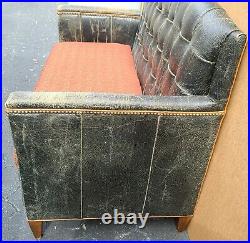 OLD HICKORY TANNERY Distressed Leather Settee Loveseat with New Upholstery