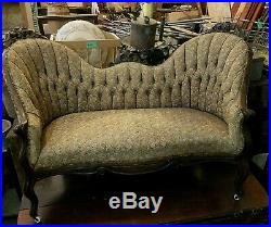 ORIGINAL 1870 Antique Vintage Victorian Button Tufted Sofa Loveseat Settee Couch