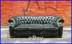 Old Hickory Tannery Chesterfield Leather Tufted Sofa Green Vintage Furniture