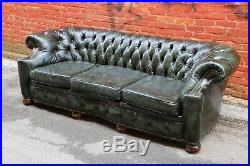 Old Hickory Tannery Chesterfield Leather Tufted Sofa Green Vintage Furniture