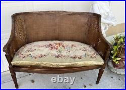 Old Vintage Double Caned Carved Wood Settee Bench Sofa Louis XV Style Aubusson