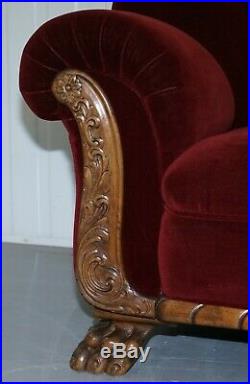 Original Regency Mahogany Framed Oversize Lion Hair Paw Feet Sofa Armchair Suite
