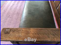 Original Vintage Lifetime Furniture Oak and Leather Slat Back Settle