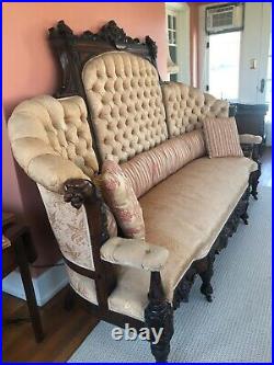 Original antique ornate couch newly upholstered