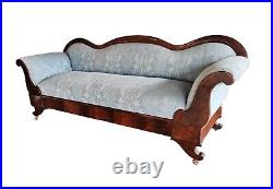 Original german Biedermeir 3 seats sofa, fine geometric shape, mahogany grain