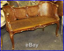 Ornate French Louis XV Caned Cane Corbeille Settee Canapé