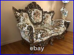 Ornate Italian Baroque Rococo Sofa/Love Seat/Chair/Marble Tables/Lamps/Bar Cart