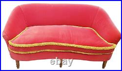 PAIR VINTAGE Mid-Century MODERN Red / PINK & GOLD Upholstered SOFA Couch SETTEE