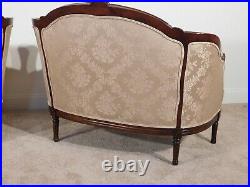 Pair Baker Furniture Co French Louis XVI Mahogany Carved Upholstered Settees