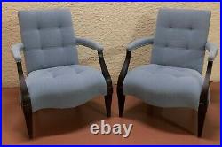 Pair Modern Donghia Eaton Mohair Fauteuil Chairs with Labeled TEAL
