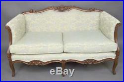 Pair of Antique Style Mahogany Love Seat Sofa's Blue Fabric