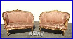 Pair of Vintage French Louis XVI Rococo Gold & Pink Settee Loveseat Pair