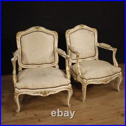 Pair of armchairs furniture chairs lacquered gilded wood antique 20th century