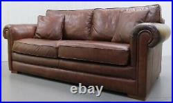 Parker Knoll Derwett Eastmoor Collection Three Seater Leather Sofa On Scroll Arm