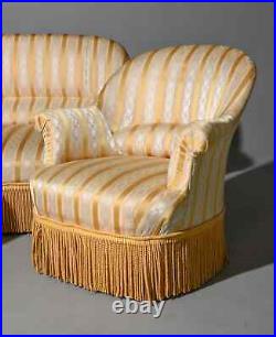 Parlor Set, Vintage, Napoleon III Style Crapeau Settee, 2 Chairs & Stool, Seats